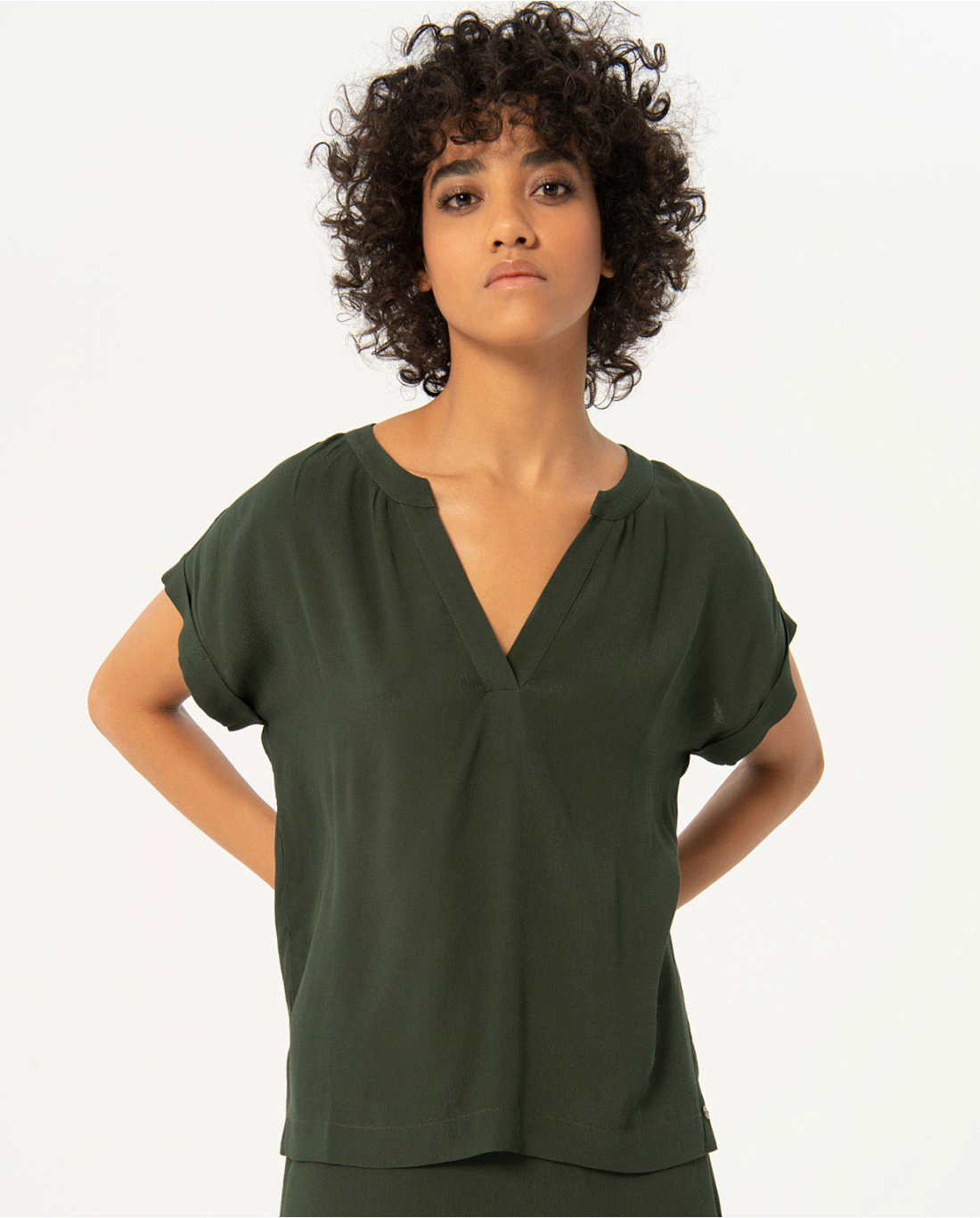 Surkana Mao Collar Blouse - Khaki