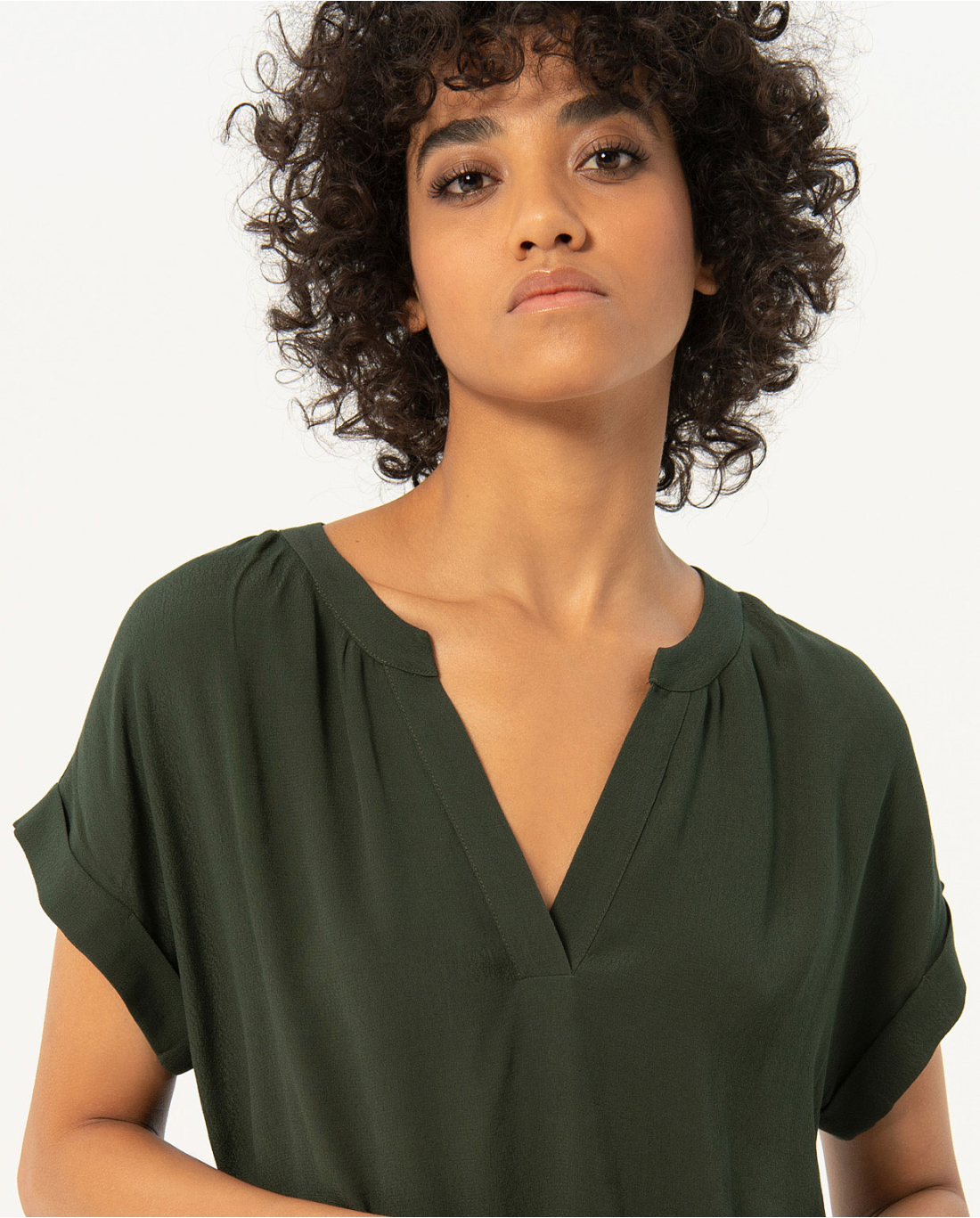 Surkana Mao Collar Blouse - Khaki