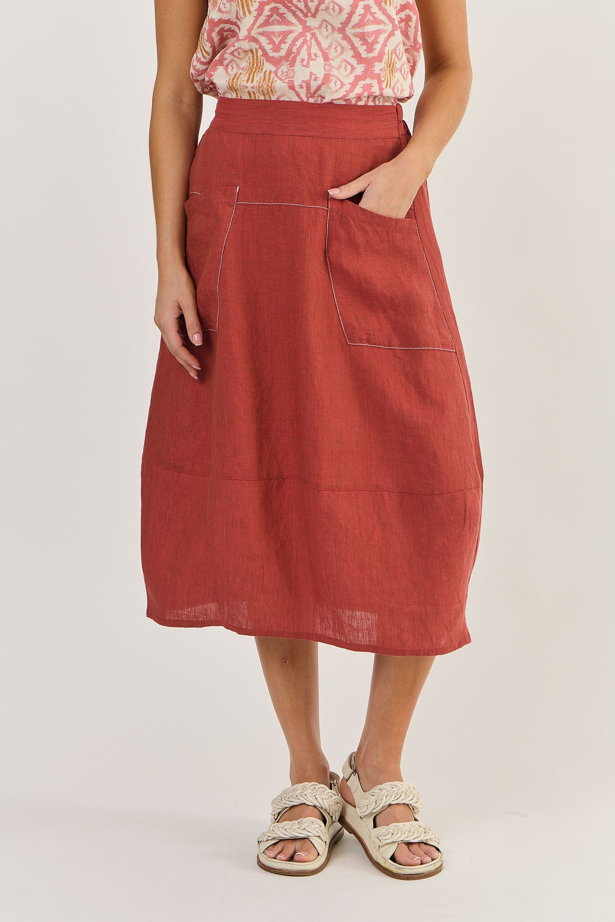 Naturals by O & J Linen Pocket Skirt - Cedar (GA384)