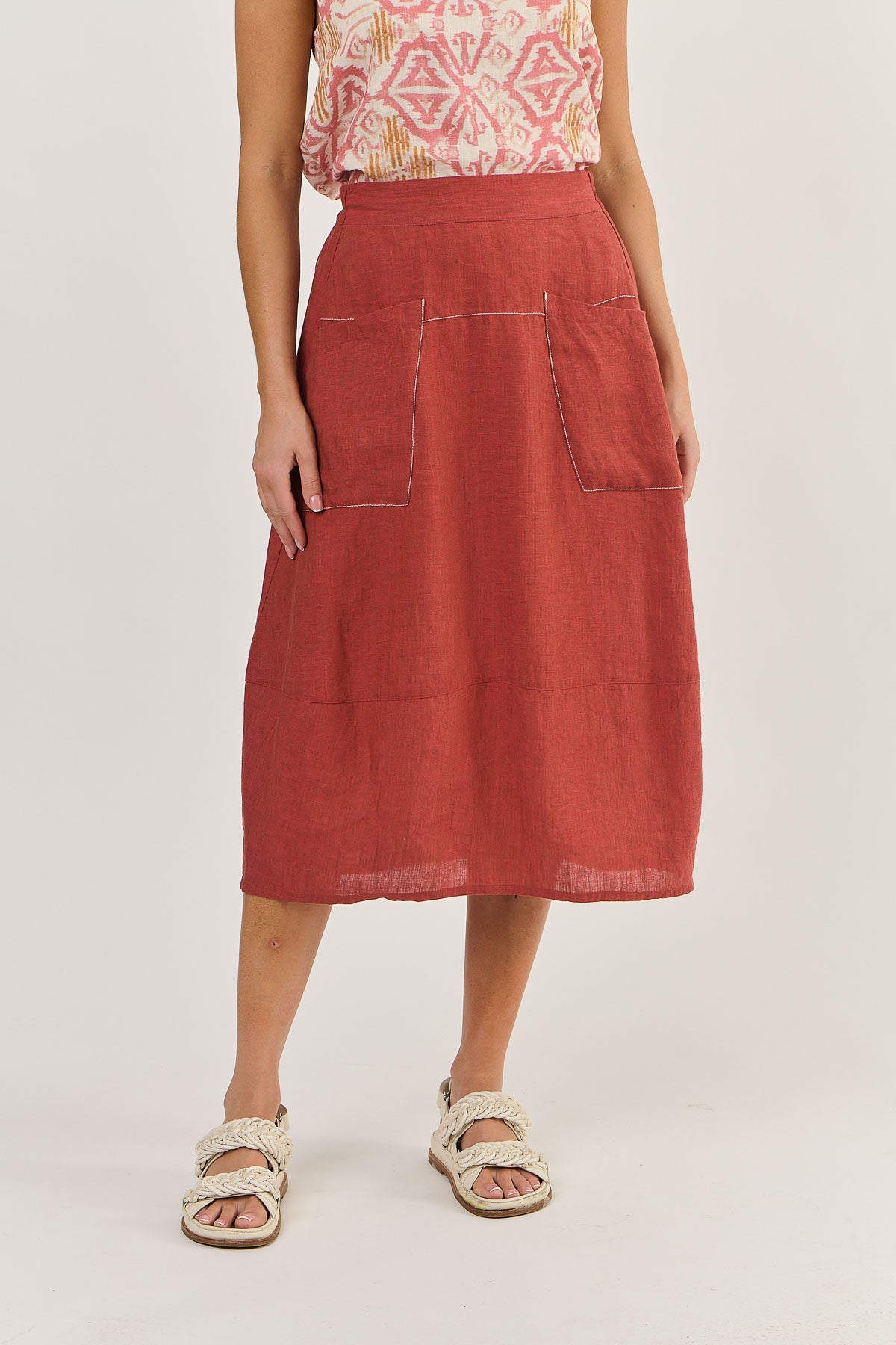 Naturals by O & J Linen Pocket Skirt - Cedar (GA384)