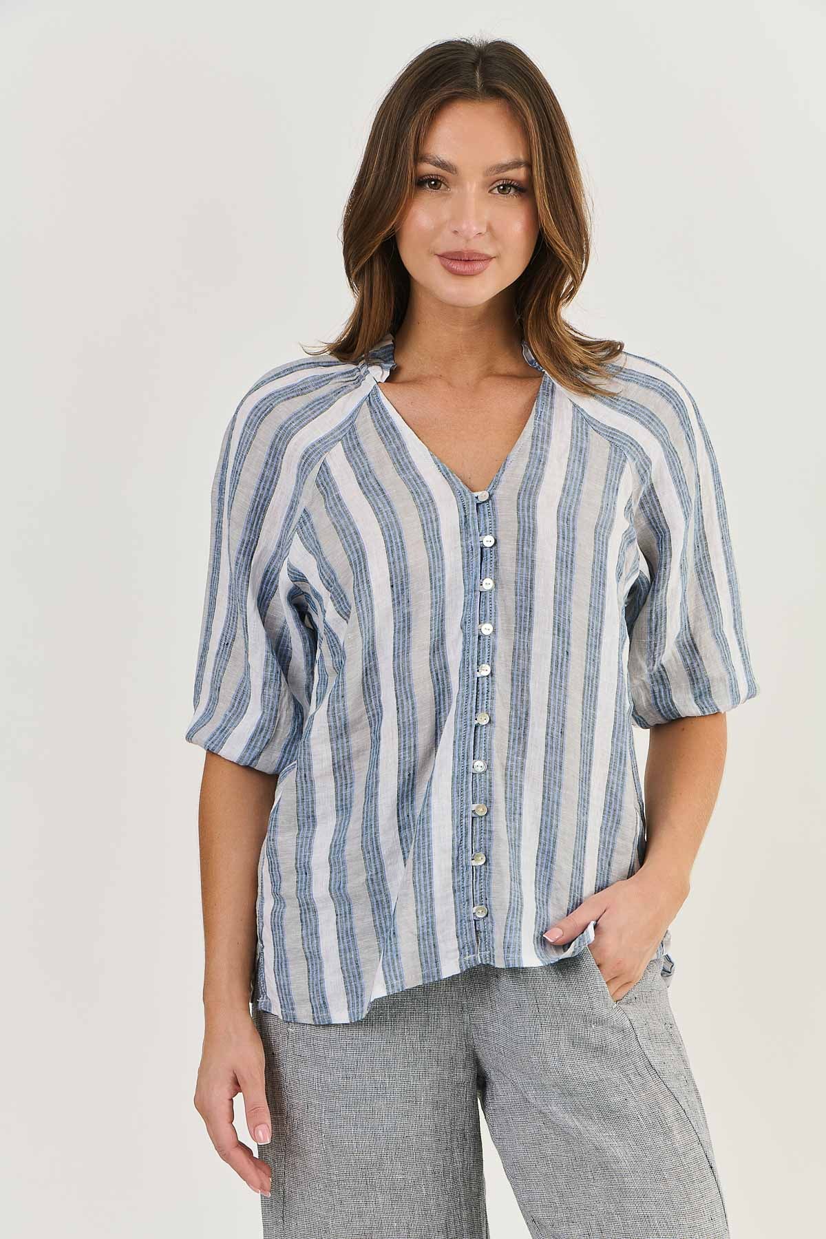 Naturals by O & J Button Down V-neck - Slipstream (GA494-S)