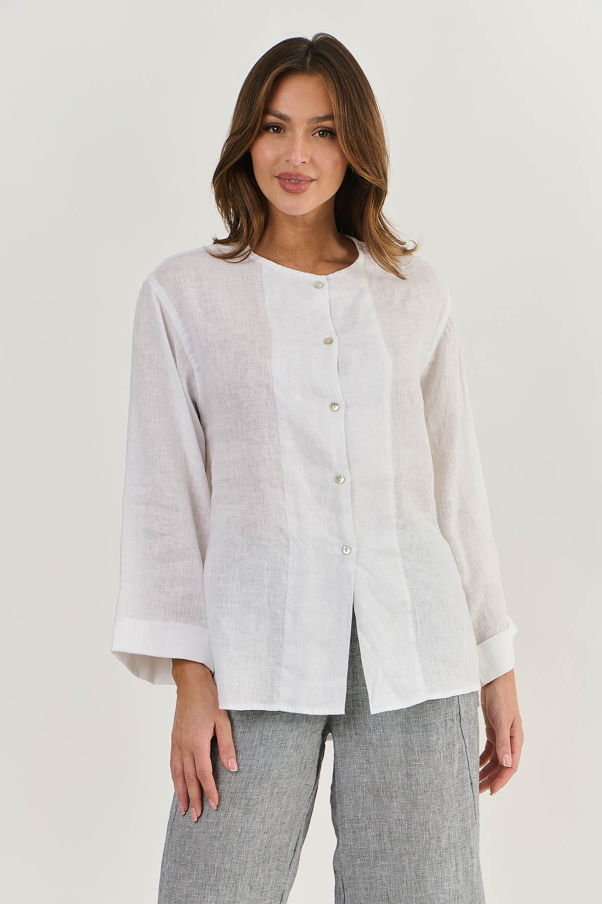 Naturals by O & J Button Up Blouse - Whisper White (GA510)