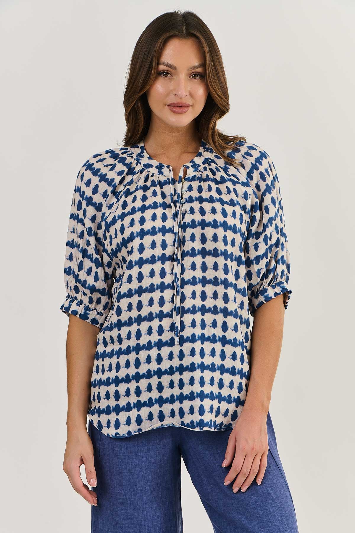 Naturals by O & J Linen Tie Top - Delta-Blot (GA540)